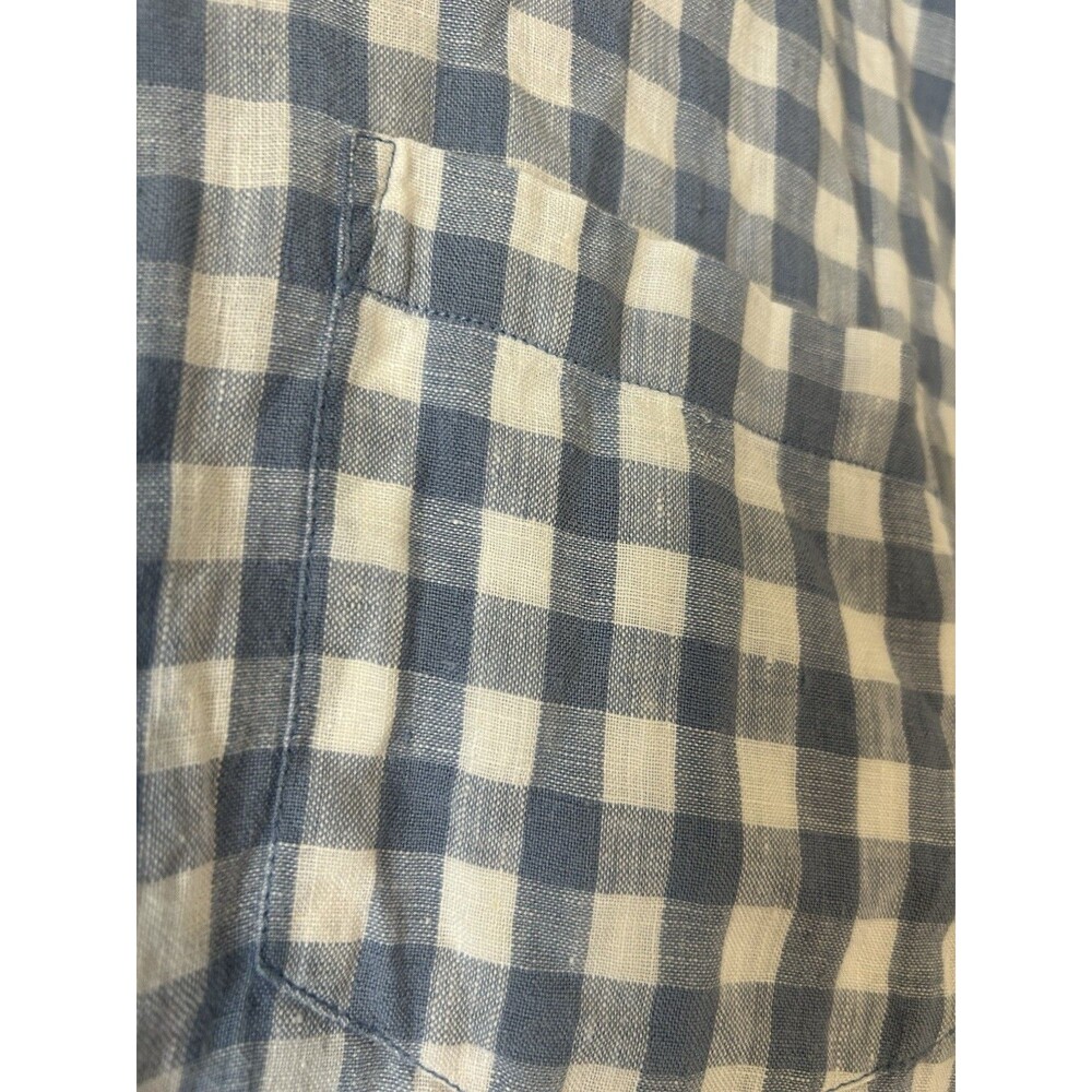 Talbots Top Women L Drawstring Blue Linen Gingham Plaid Long Sleeve Capsule VTG - Picture 11 of 12